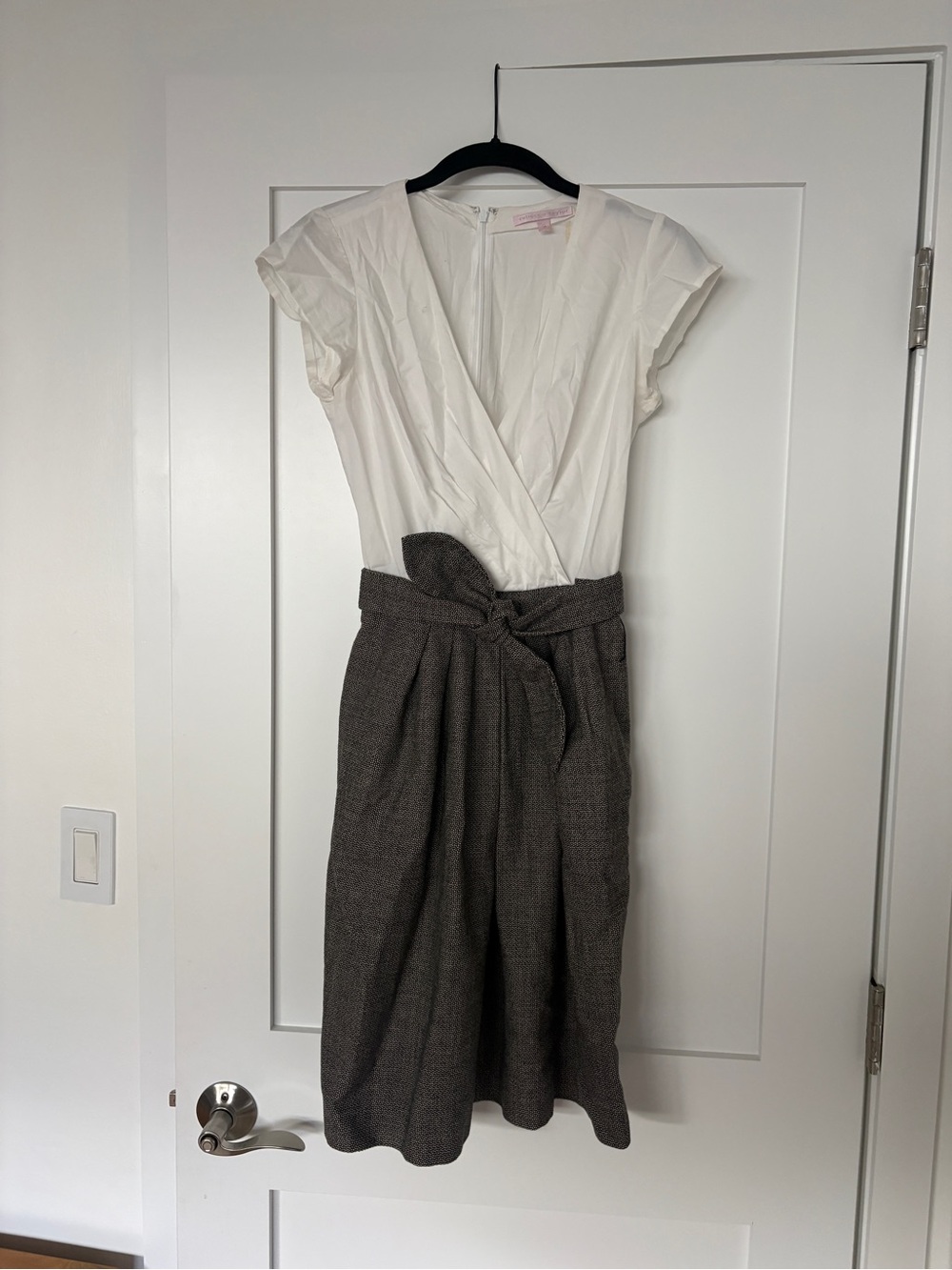 Rebecca Taylor Ivory Wrap Top with Charcoal Tie-Waist Midi Skirt